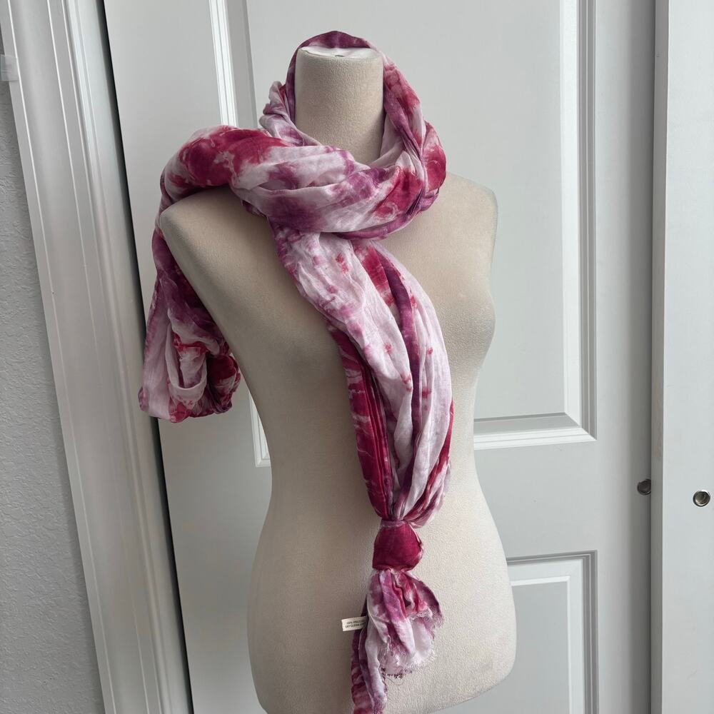 Michael Stars Scarf 100% Viscose Tie Dye Magenta Pink White Raw Edge Boho India